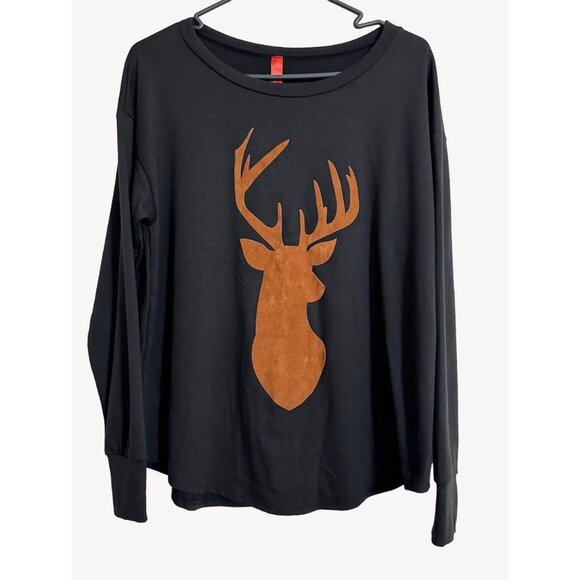 Fashionomics Tops - FASHIONOMICS Womens Medium Black Long Sleeve Deer Print Sweatshirt